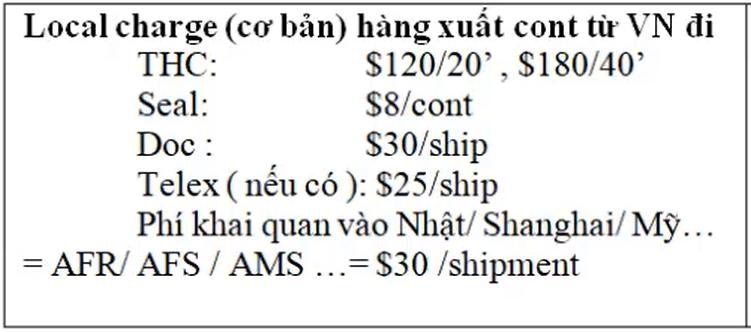 Báo giá phụ phí Local Charges với hàng Cont trên đường biển