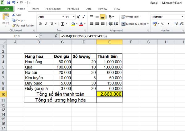 cách sử dụng hàm choose