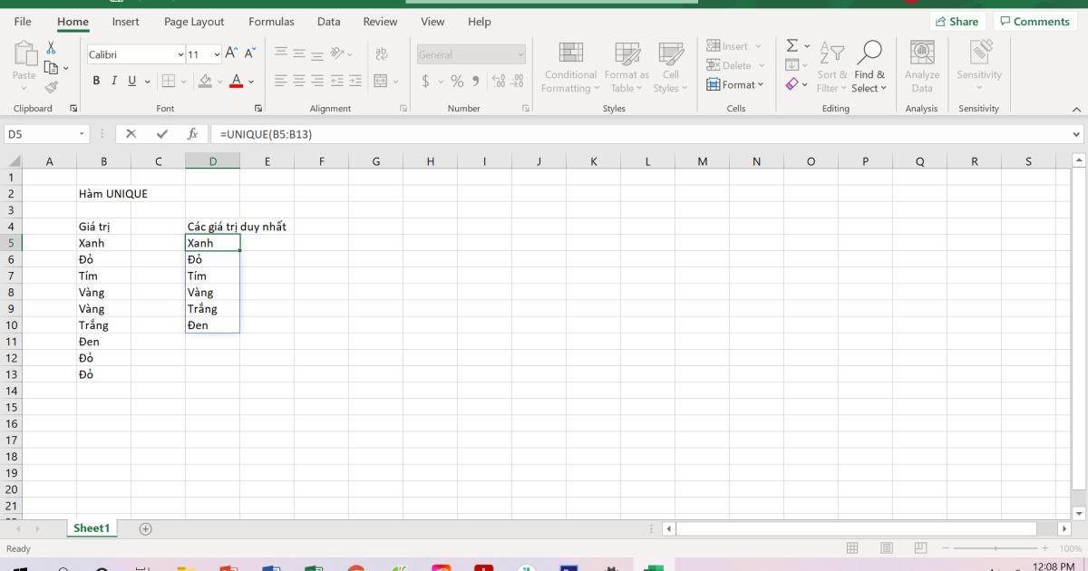 CÁCH SỬ DỤNG HÀM UNIQUE TRONG EXCEL