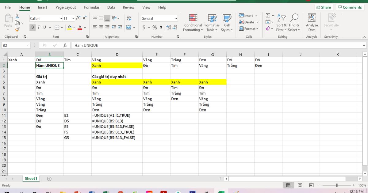 CÁCH SỬ DỤNG HÀM UNIQUE TRONG EXCEL