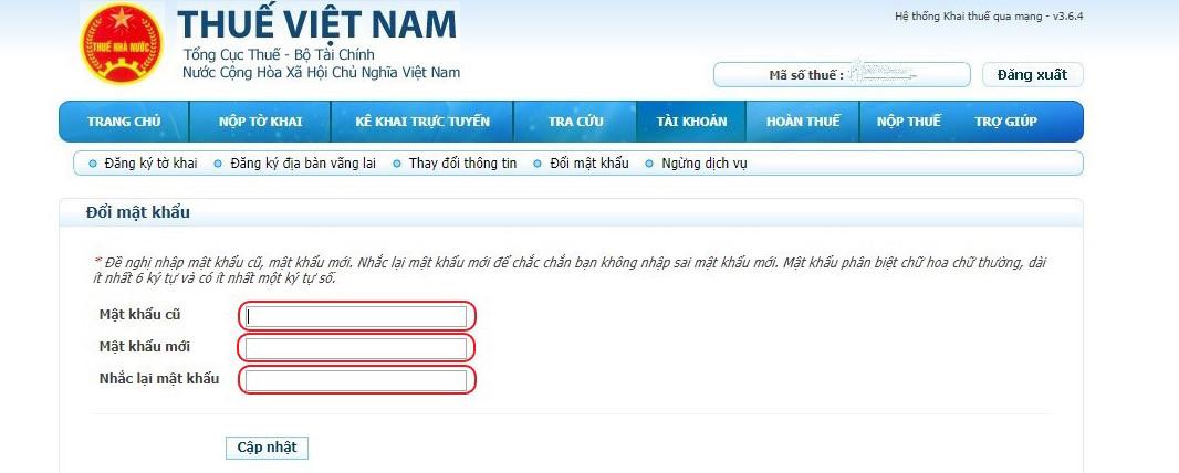 Cách đổi mật khẩu tài khoản NHANTOKHAI khi kê khai thuế qua mạng năm 2021.