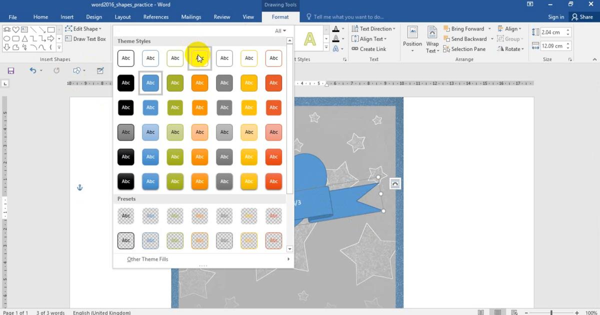 Thao tác chèn, định dạng và chỉnh sửa Shape trong Word
