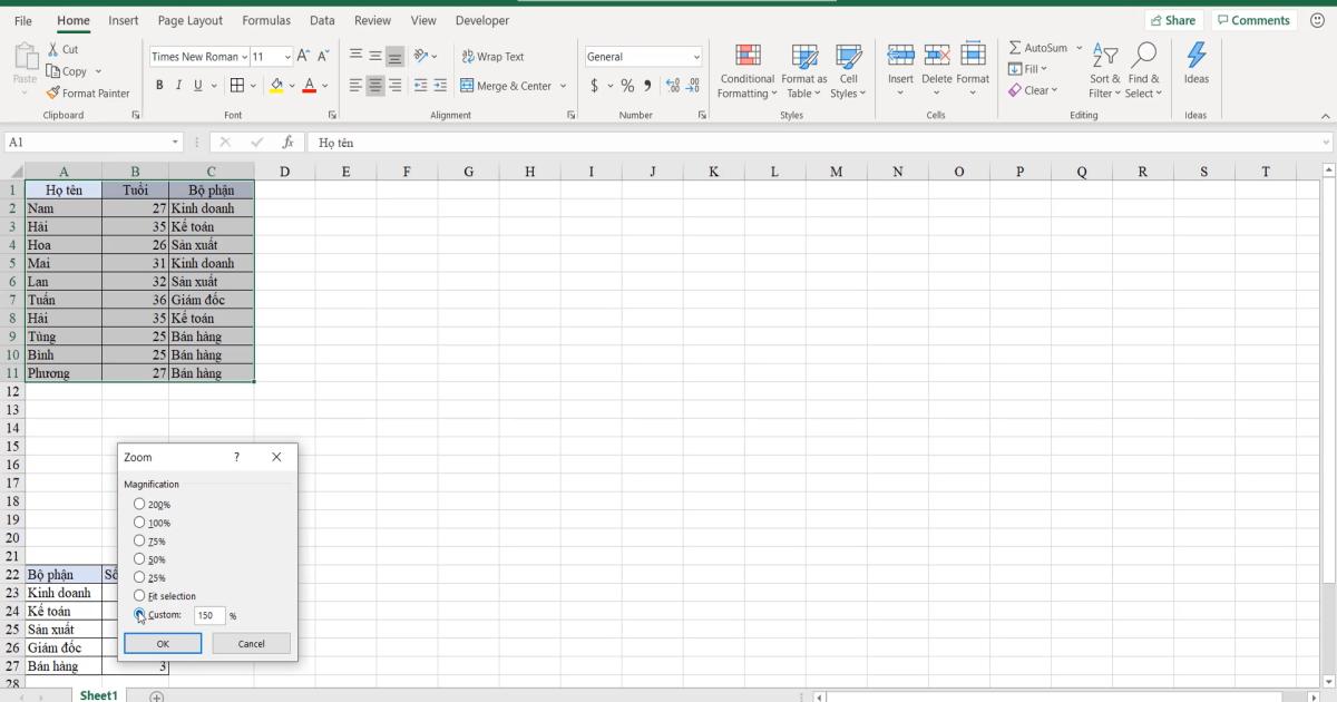 Các thông tin bổ trợ trên màn hình giúp Excel làm việc hiệu quả hơn