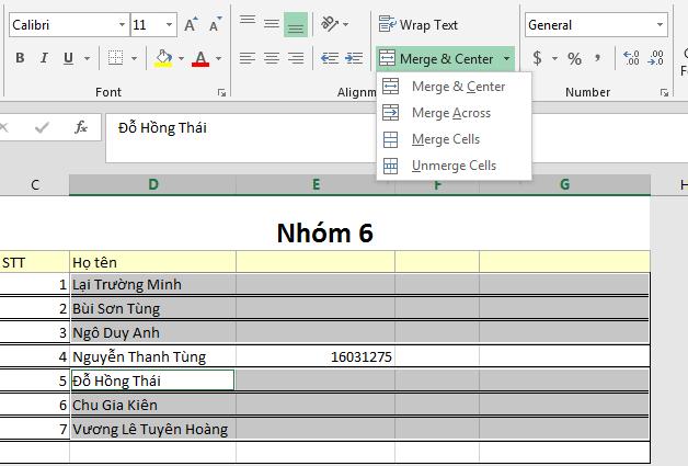 Cách dùng Merge Cell để gộp ô trong Excel
