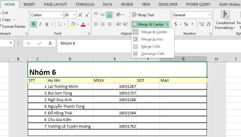 Cách dùng Merge Cell để gộp ô trong Excel
