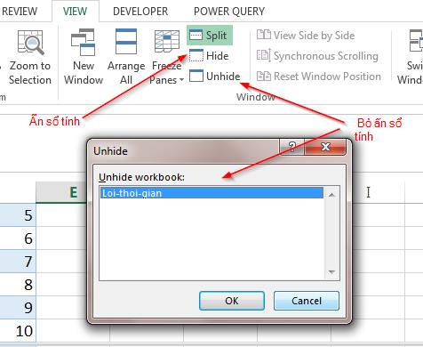 Ẩn/Hiện sổ tính trong Split trong Excel