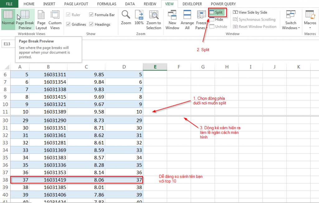 Sử dụng split trong Excel