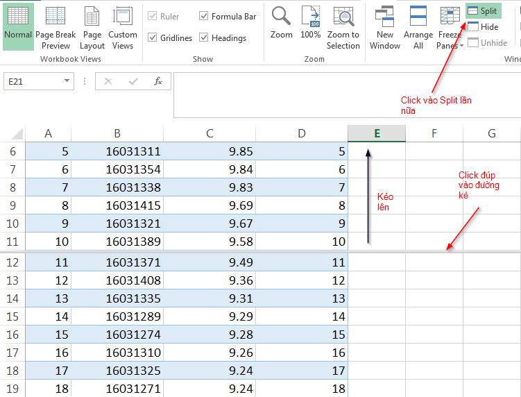 split ô trong excel