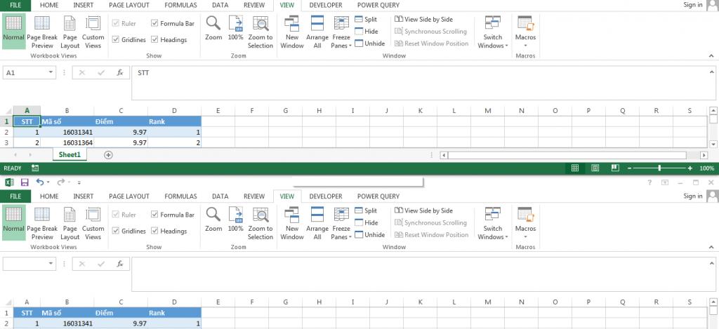 Split các cửa sổ trang tính chồng lên nhau
