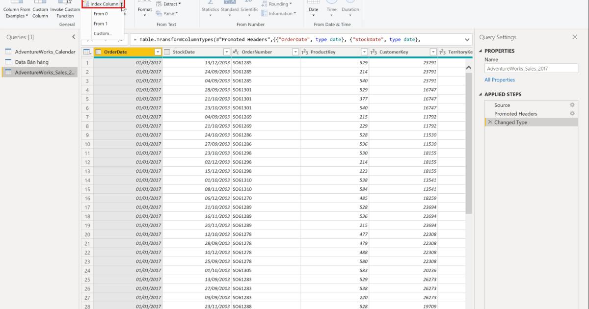 Cách thêm Index và Conditional Column khi xử lý dữ liệu với PowerBI