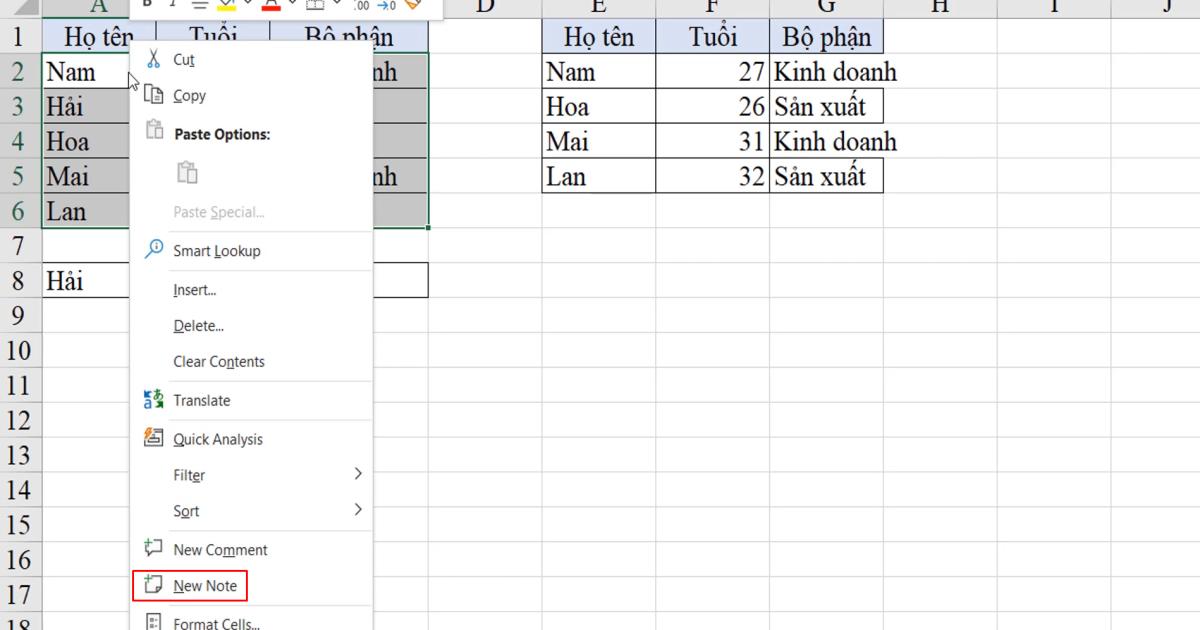 Một số thao tác Excel thường dùng với đối tượng Ô, vùng ô