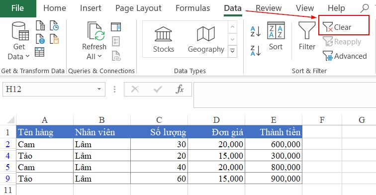 Cách kiểm tra chắc chắn bảng tính có sử dụng bộ lọc Advance Filter không