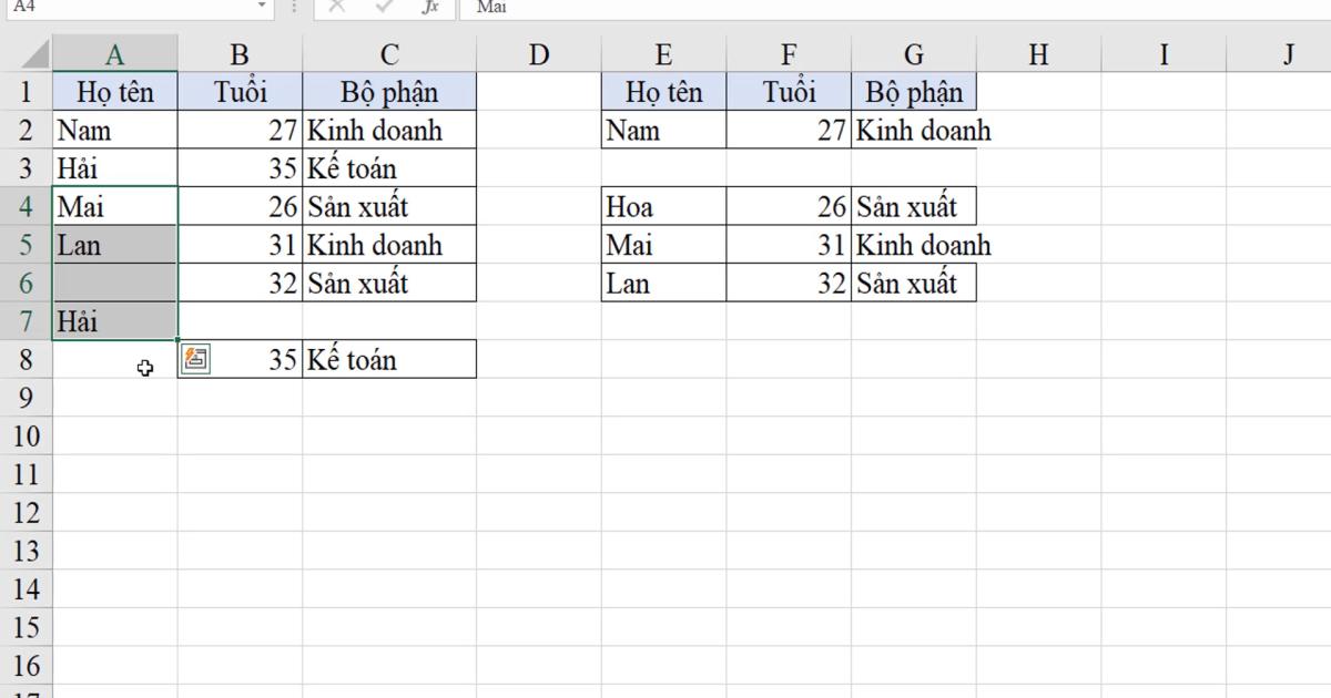Một số thao tác Excel thường dùng với đối tượng Ô, vùng ô