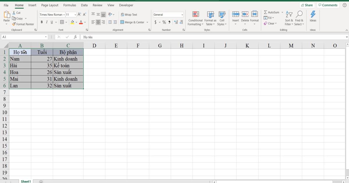 Một số thao tác Excel thường dùng với đối tượng Ô, vùng ô