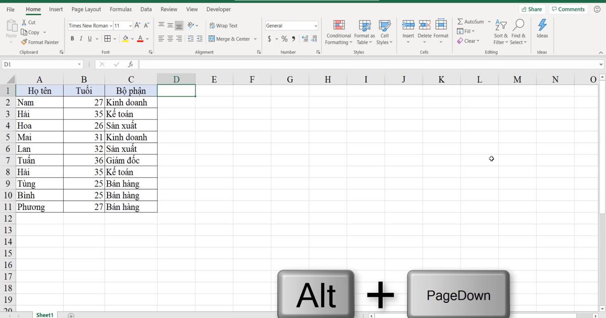 Kỹ thuật và các phím tắt di chuyển nhanh trong vùng dữ liệu Excel