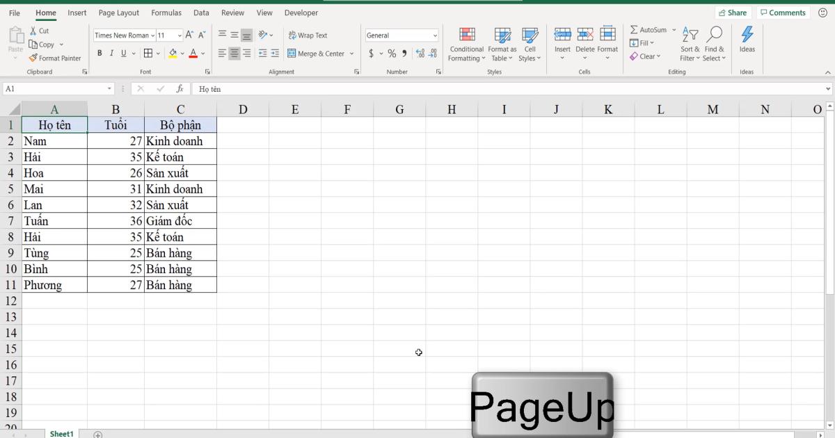 Kỹ thuật và các phím tắt di chuyển nhanh trong vùng dữ liệu Excel
