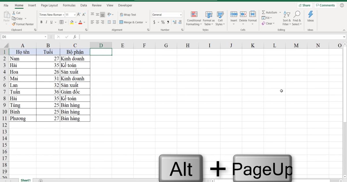 Kỹ thuật và các phím tắt di chuyển nhanh trong vùng dữ liệu Excel