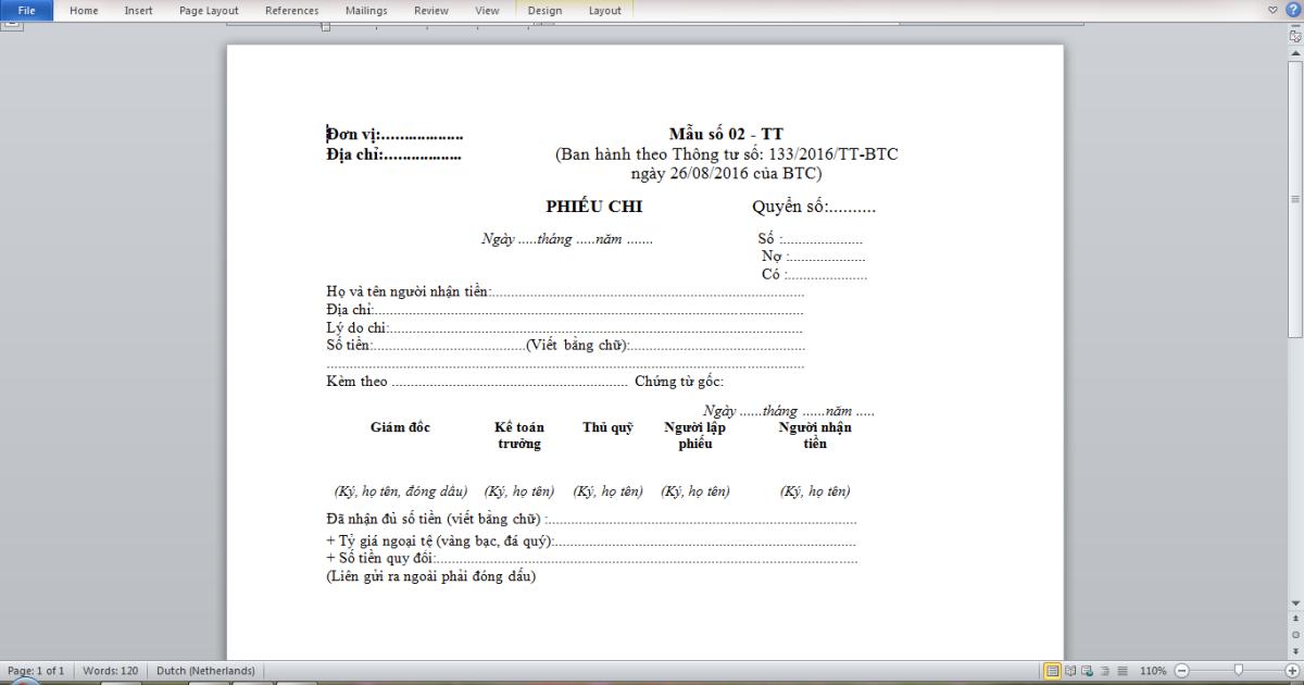 Mẫu hoá đơn thu và chi chuẩn thông tư của Bộ Tài Chính trên Excel