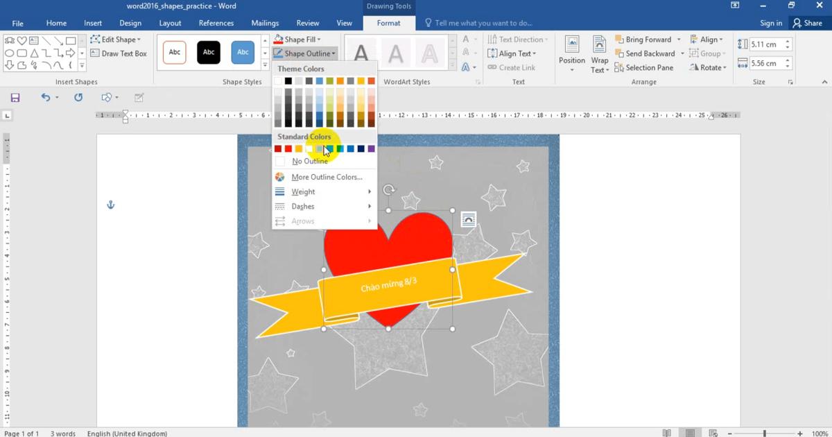 Thao tác chèn, định dạng và chỉnh sửa Shape trong Word