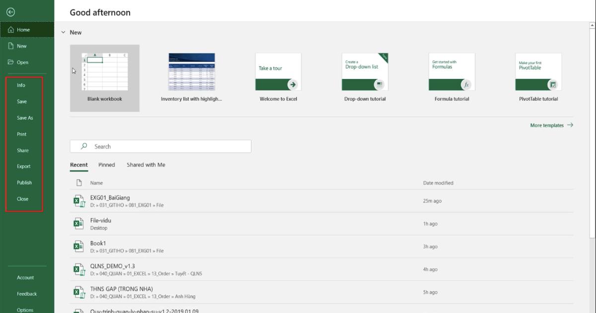 Một số thao tác thường dùng với Workbook trong Excel