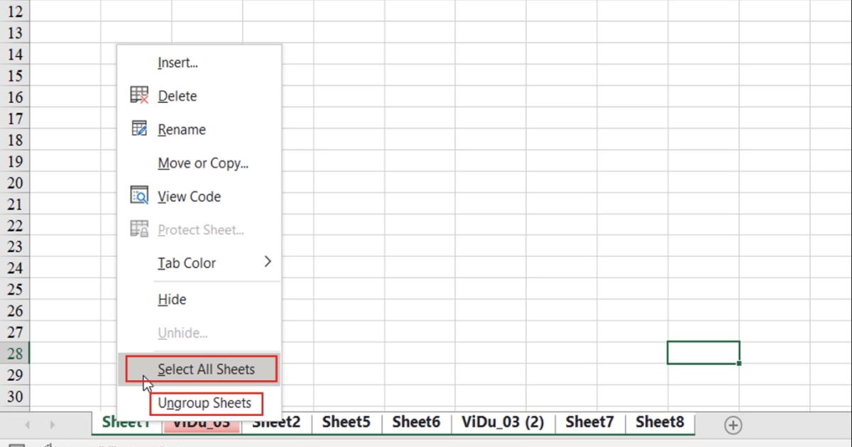 Một số thao tác thường dùng với đối tượng Worksheet