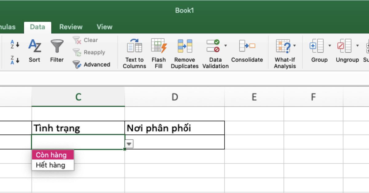 Cách nhập dữ liệu trong SELECT BOX bằng DATA VALIDATION