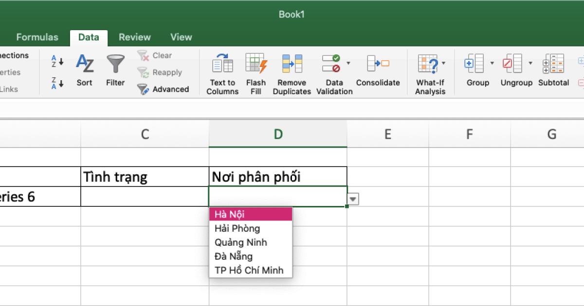 Cách nhập dữ liệu trong SELECT BOX bằng DATA VALIDATION