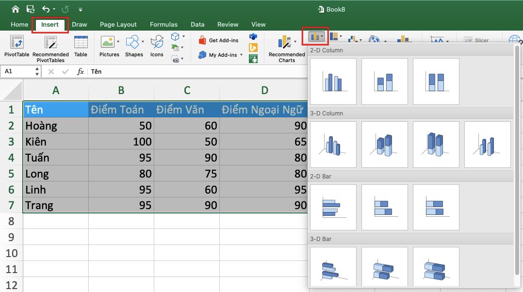 Hướng dẫn cách làm hiện số liệu trên biểu đồ trong Excel