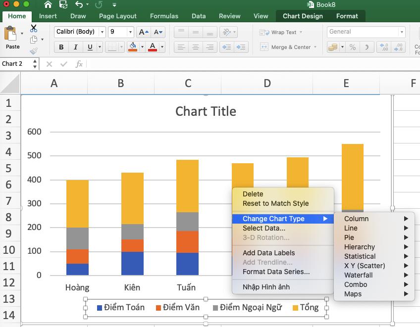 Hướng dẫn cách làm hiện số liệu trên biểu đồ trong Excel