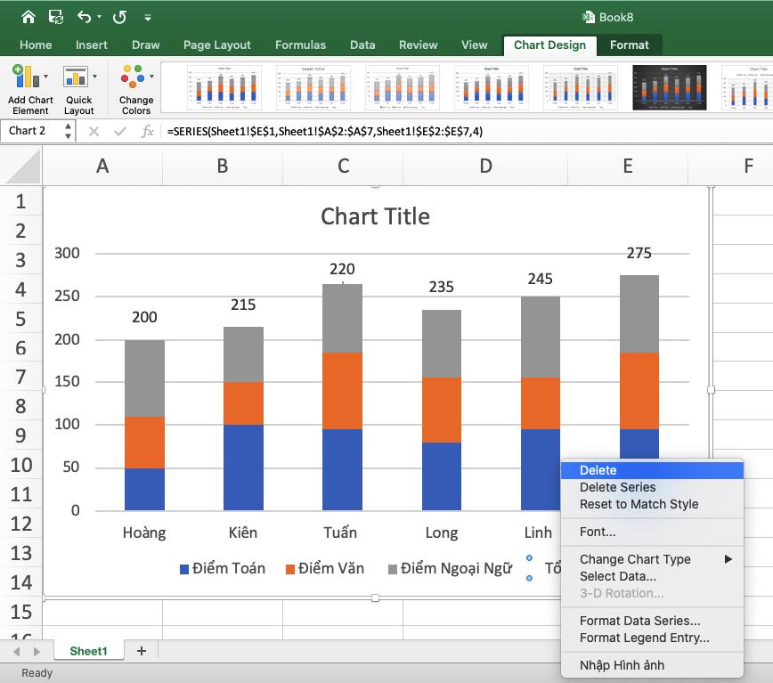 Hướng dẫn cách làm hiện số liệu trên biểu đồ trong Excel