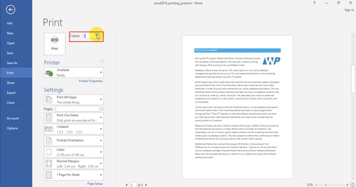 cài đặt số trang in trong word