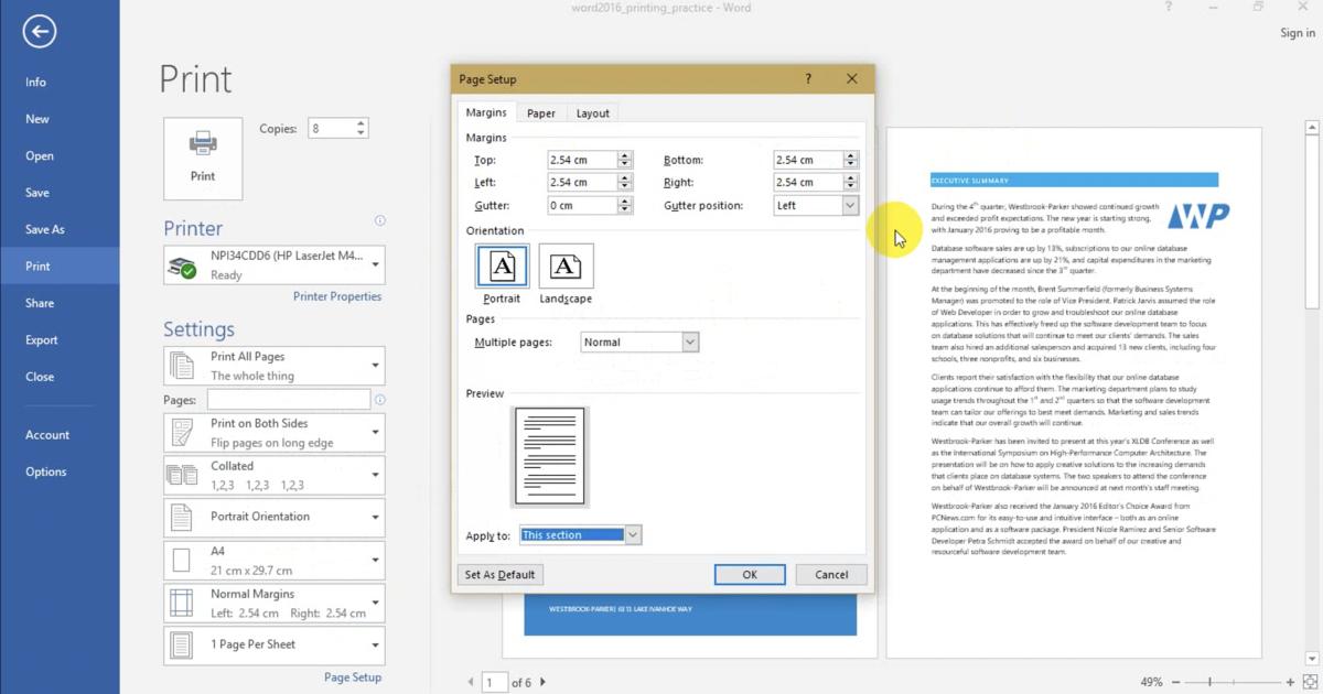 Cách chỉnh trang in trong Word