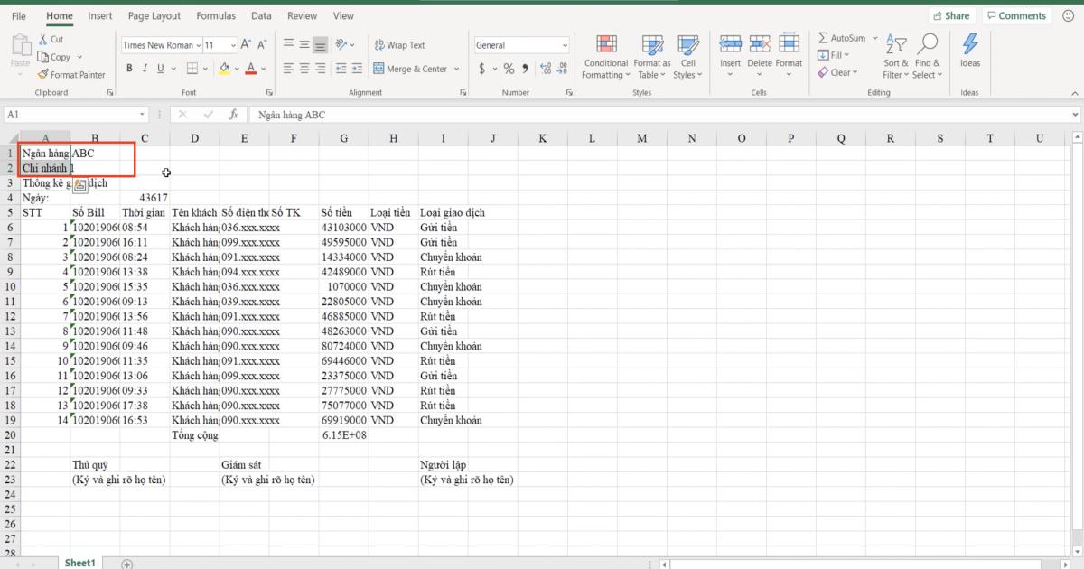 Luyện tập về định dạng bảng dữ liệu Excel và sử dụng công cụ Cell styles