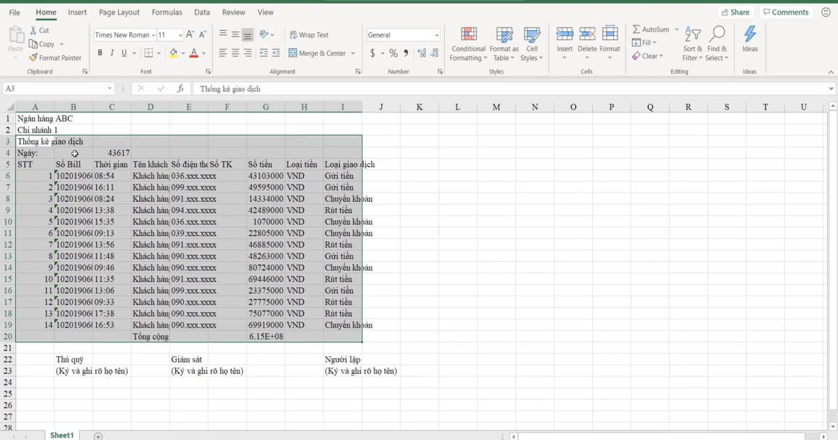 Luyện tập về định dạng bảng dữ liệu Excel và sử dụng công cụ Cell styles