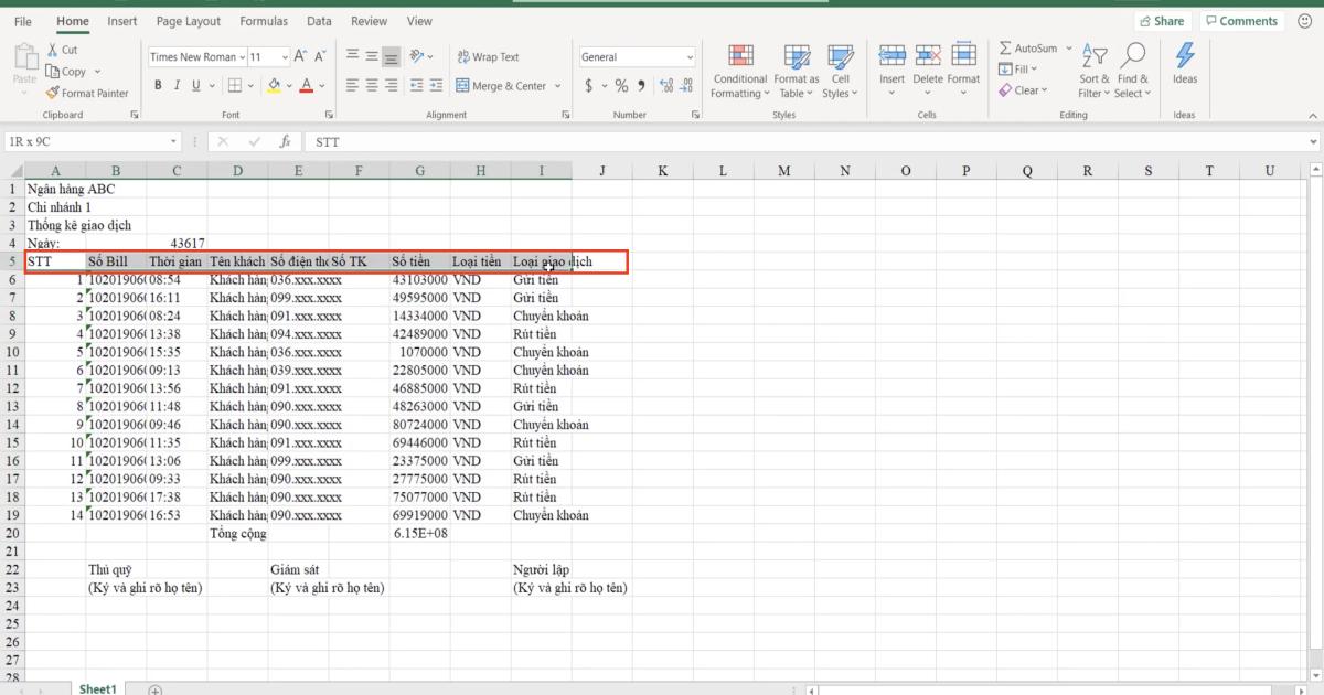 Luyện tập về định dạng bảng dữ liệu Excel và sử dụng công cụ Cell styles