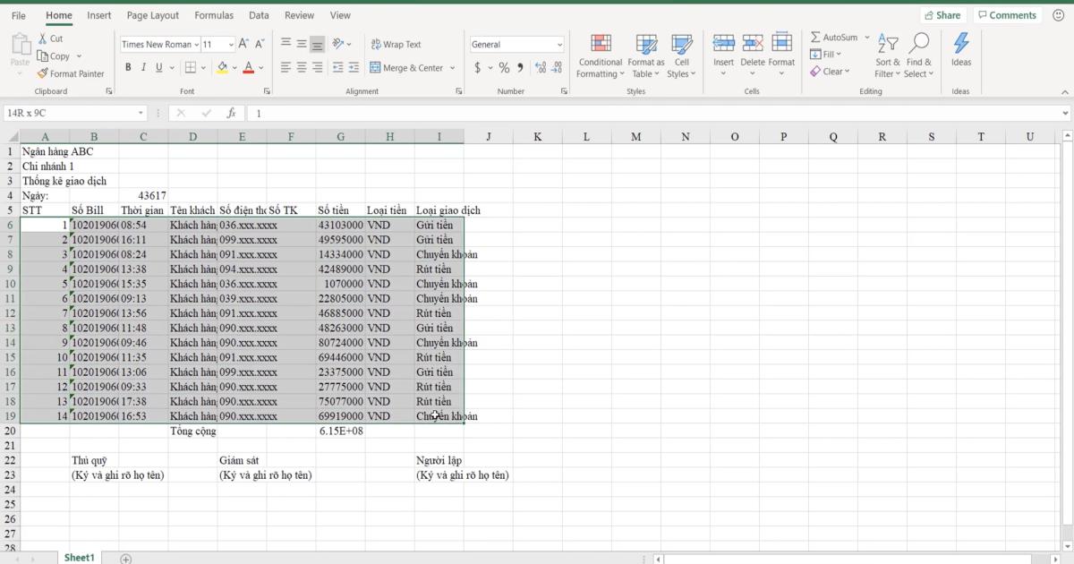 Luyện tập về định dạng bảng dữ liệu Excel và sử dụng công cụ Cell styles