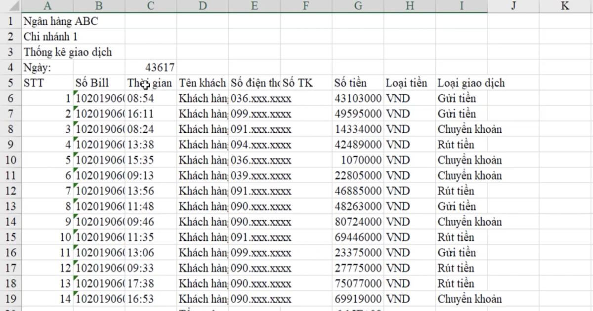 Luyện tập về định dạng bảng dữ liệu Excel và sử dụng công cụ Cell styles