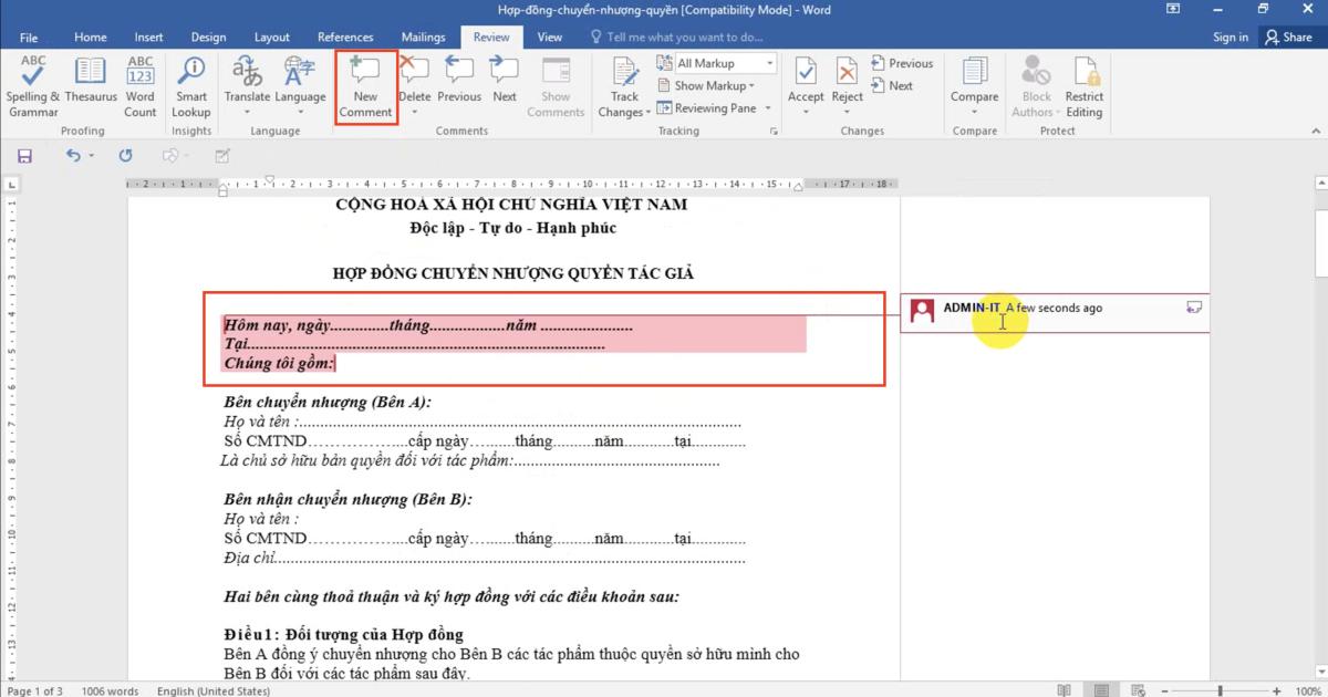 Cộng tác làm việc trên Word qua tính năng Comment trong Word