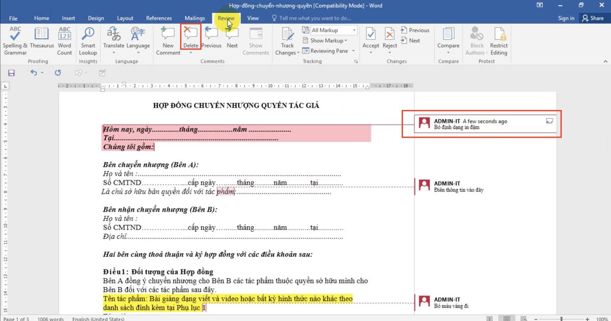 Cộng tác làm việc trên Word qua tính năng Comment trong Word