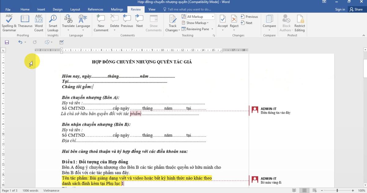 Cộng tác làm việc trên Word qua tính năng Comment trong Word