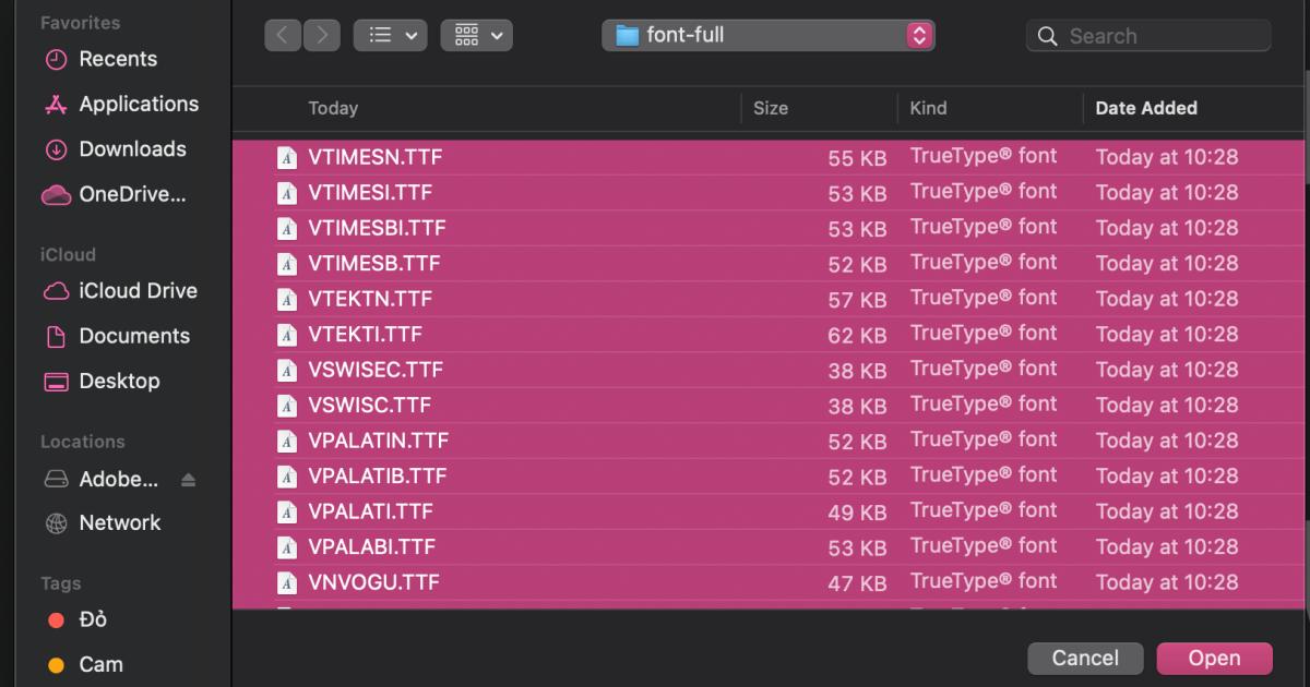 Mở tất cả các font chữ vừa tải về