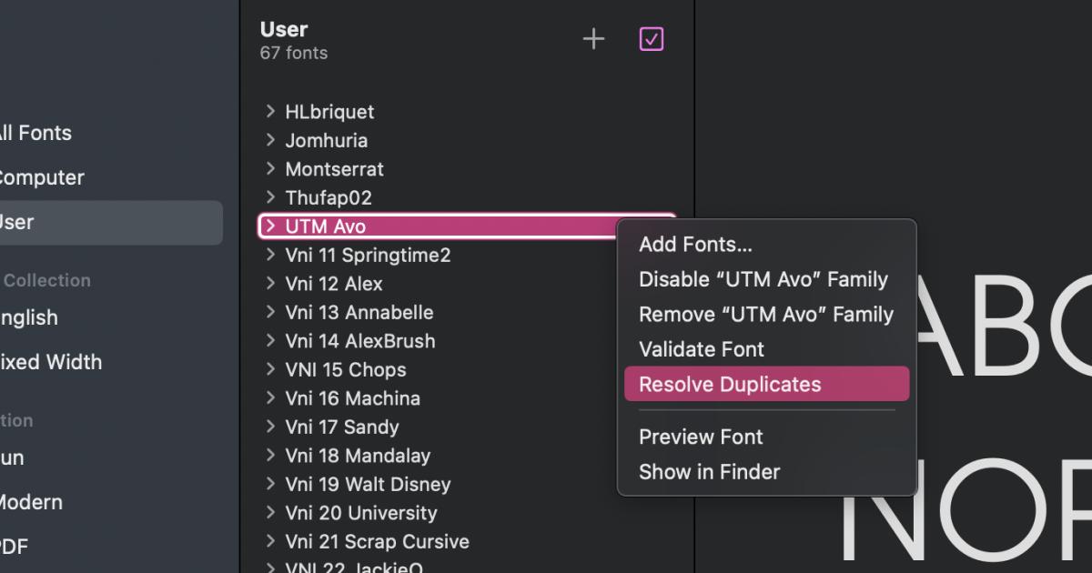 Loại bỏ font chữ trùng lặp