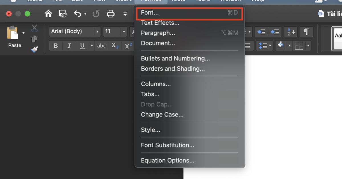 Cài font chữ mặc định cho Word trên MacBook