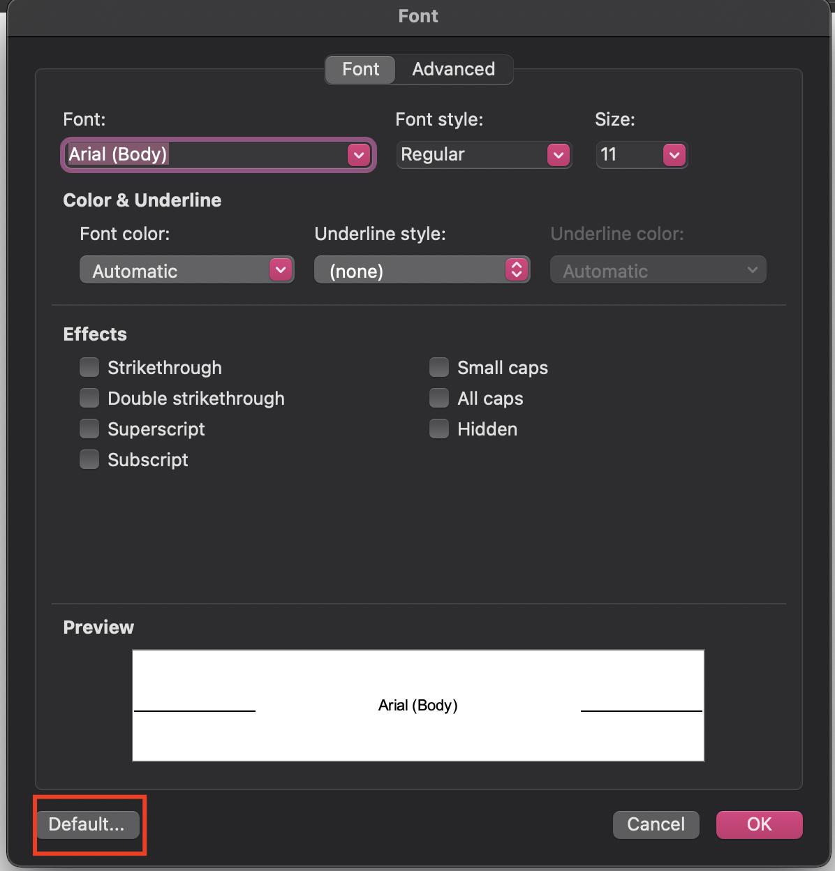 Cài đặt font chữ mặc định cho word