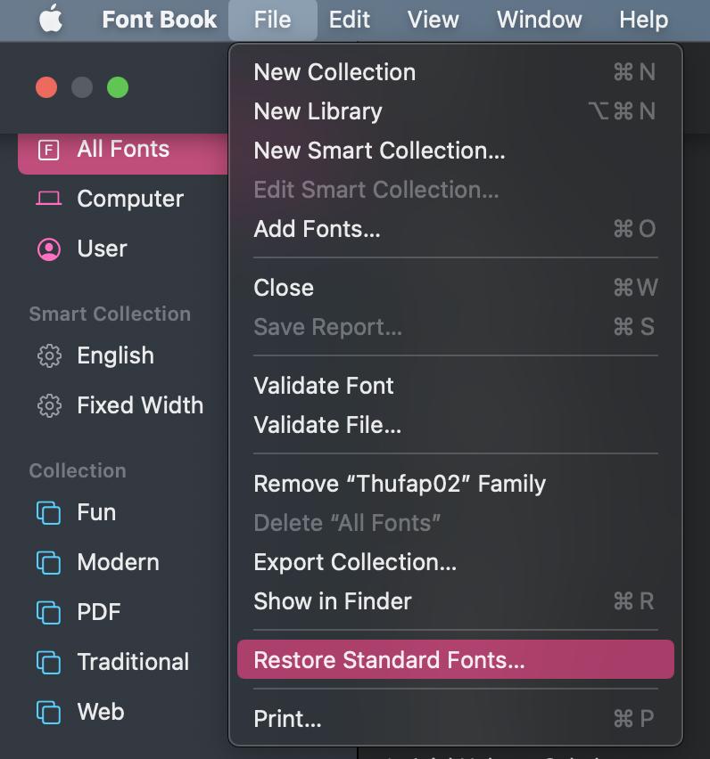 Khôi phục font chữ mặc định cho MacBook