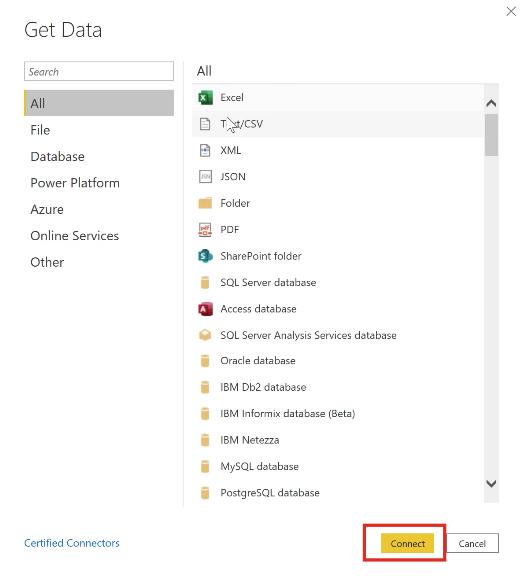 Các nguồn dữ liệu có thể kết nối với PowerBI