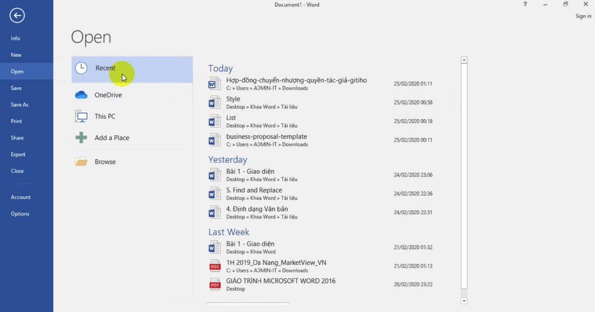 Các thao tác mở, tạo tài liệu, lưu tài liệu và chia sẻ tài liệu trong Word