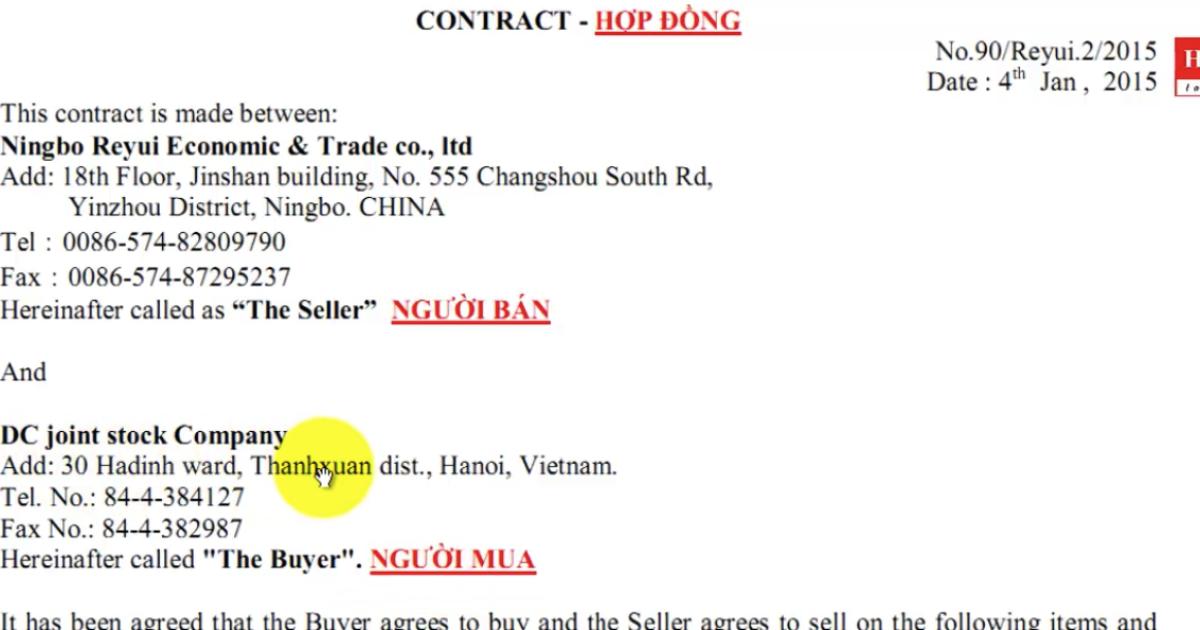 Những thành phần xuất hiện trong một hợp đồng xuất nhập khẩu