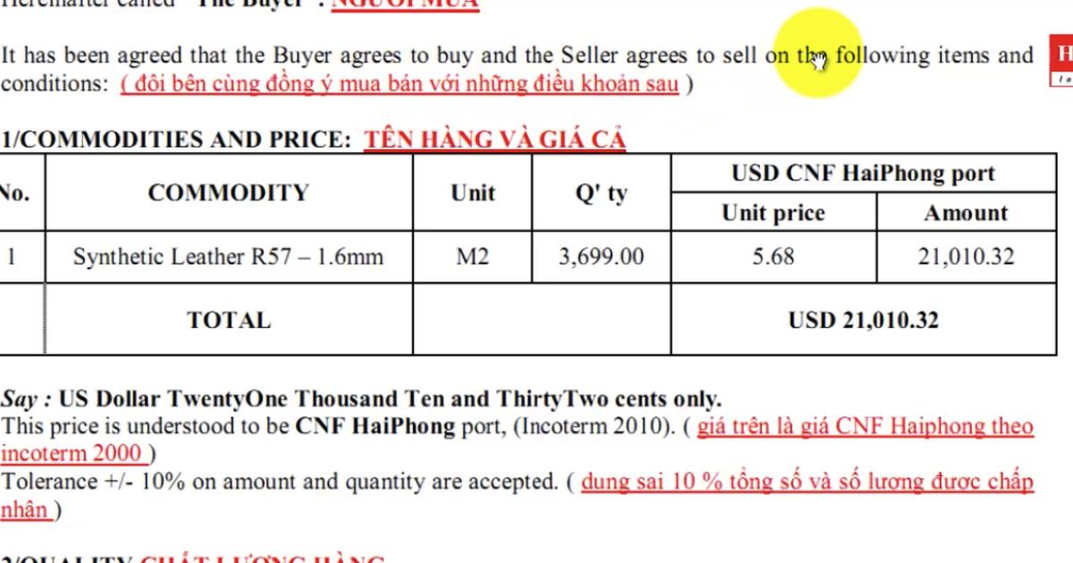 Những thành phần xuất hiện trong một hợp đồng xuất nhập khẩu