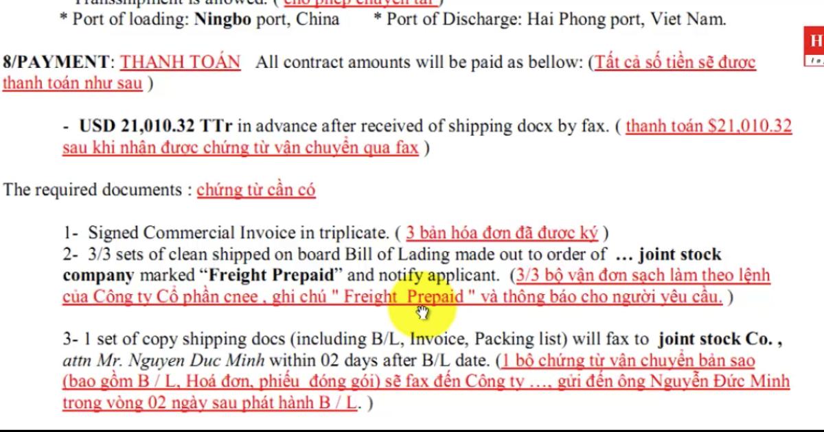 Những thành phần xuất hiện trong một hợp đồng xuất nhập khẩu